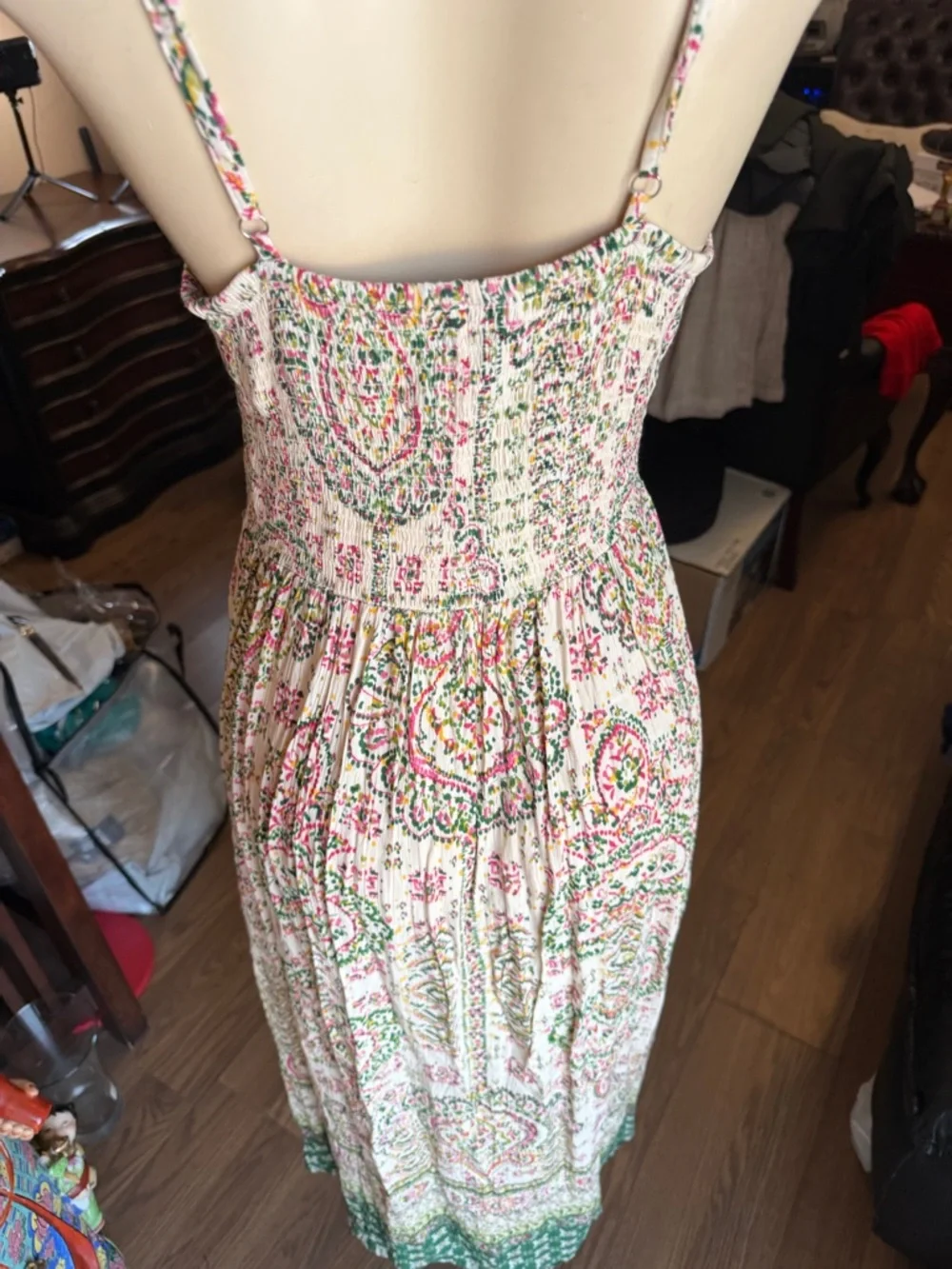 Boho Twist-Front‎ Floral Maxi Dress in Cream and Pink